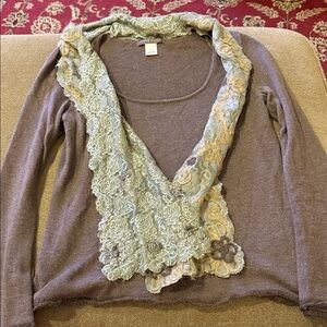 Sigrid Olsen Collection Aqua and Taupe Silk Blend Sweater Set - Size Medium